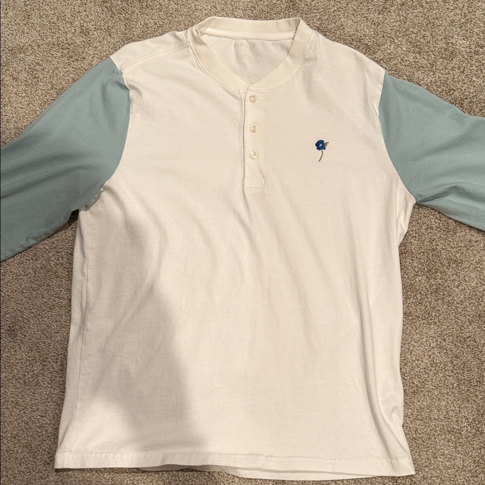 Bonobos White and Light Blue Long Sleeve Henley